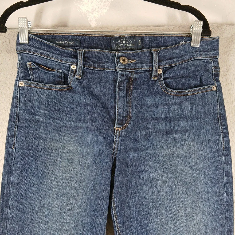 Lucky‎ Brand Brooke Straight Jeans Womens 8/29 Blue Denim Frayed Hem EUC